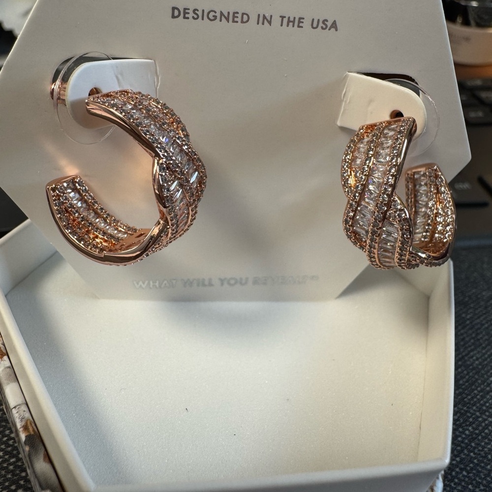 BP April Birthday Linked by Fate Elegant Rose Gold/Cubic Zirconia Hoop Earrings